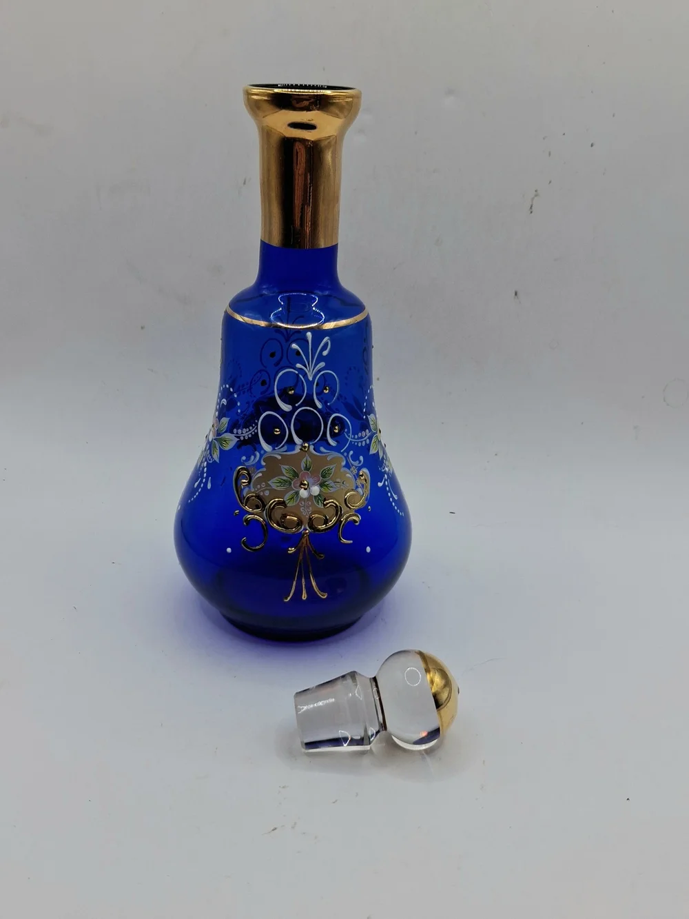 Cobalt Blue Gold-Trim Glass Decanter Set
